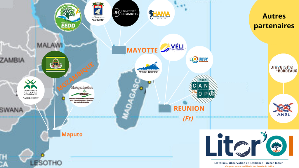 Carte des partenaires de la Coopération Litor-Océan Indien